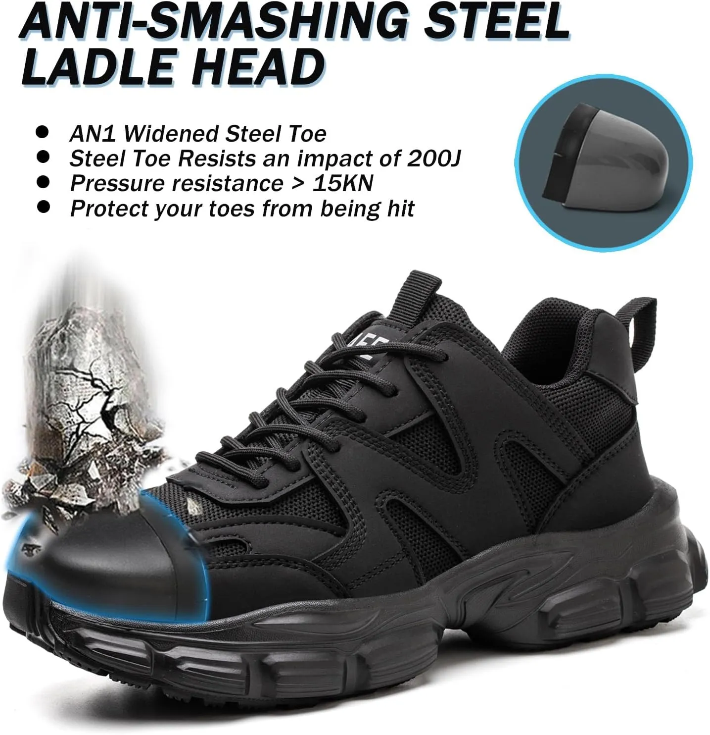 Steel Toe Shoes Women Safety Shoes Lightweight Comfortable Non Slip Thickened Sole Puncture Proof Steel Toe Sneakers Women Size 5.5-10