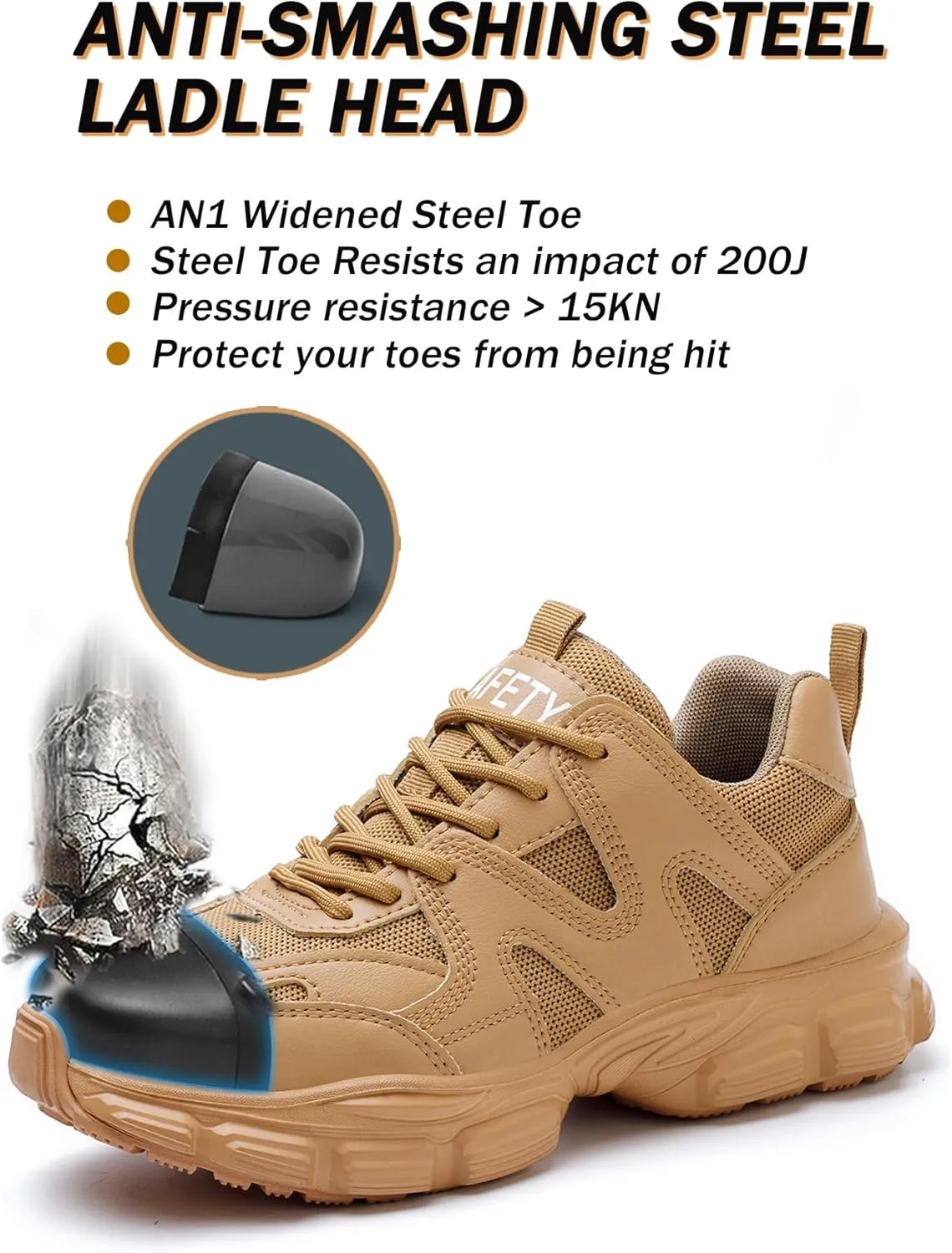 Steel Toe Shoes Women Safety Shoes Lightweight Comfortable Non Slip Thickened Sole Puncture Proof Steel Toe Sneakers Women Size 5.5-10