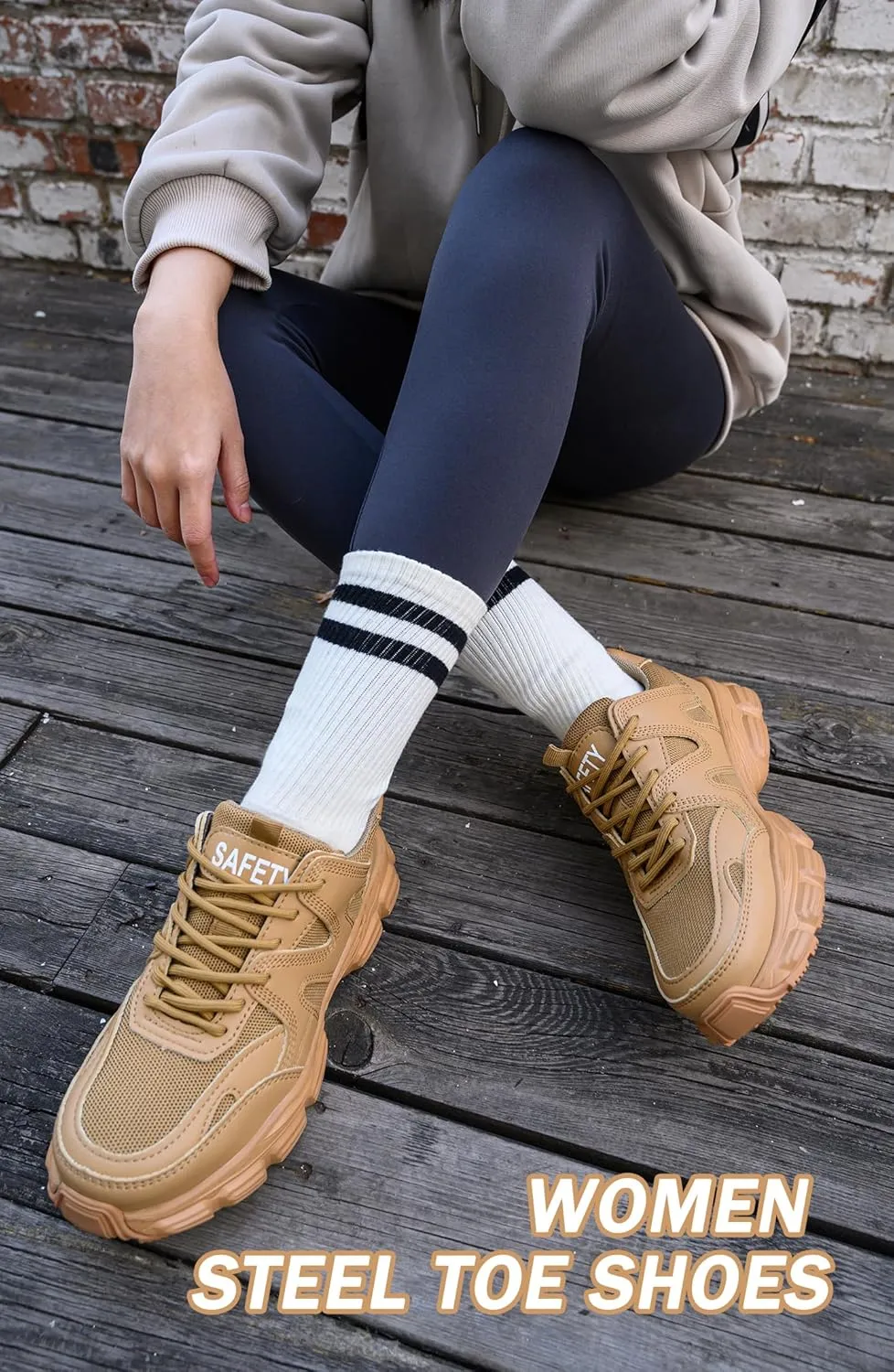 Steel Toe Shoes Women Safety Shoes Lightweight Comfortable Non Slip Thickened Sole Puncture Proof Steel Toe Sneakers Women Size 5.5-10