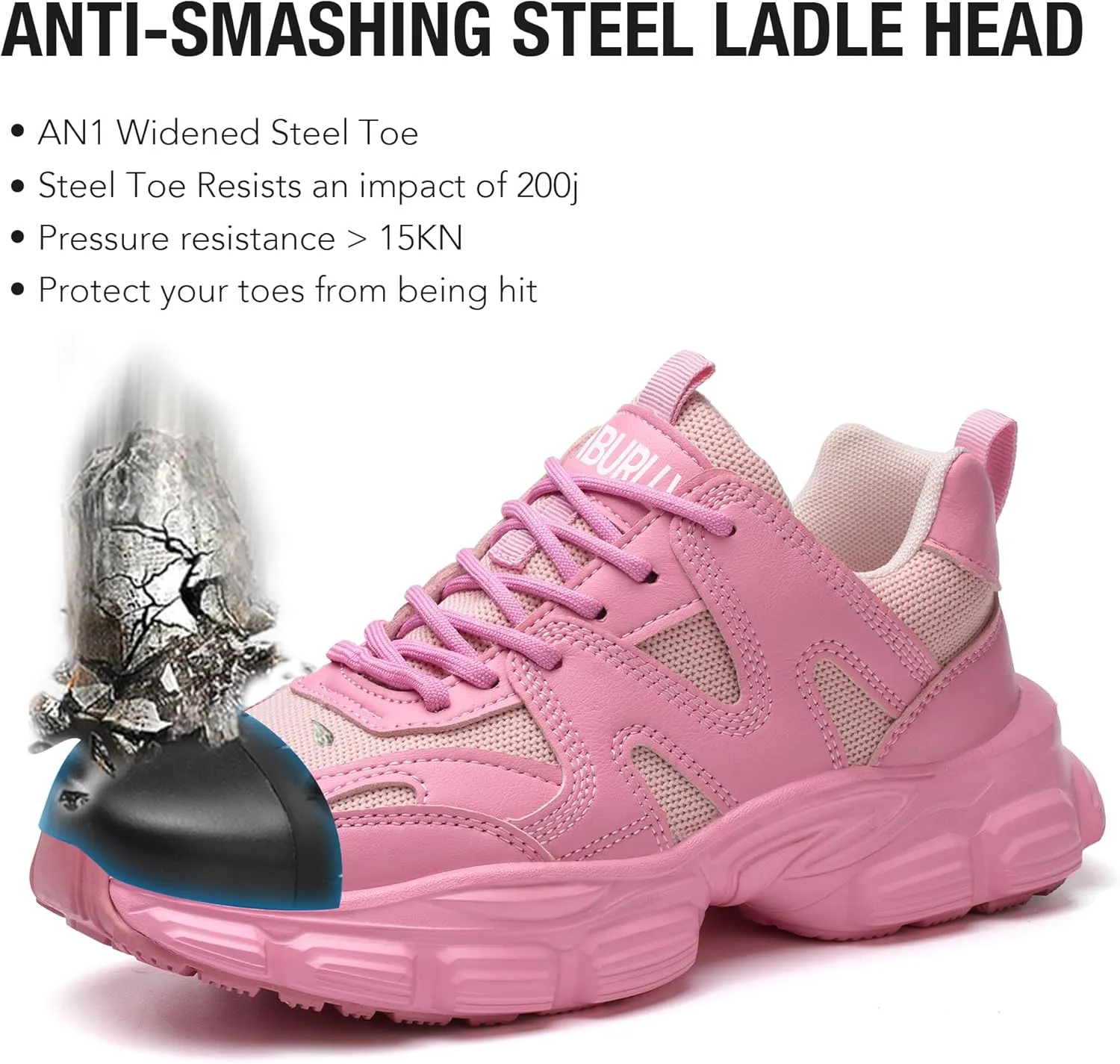 Steel Toe Shoes Women Safety Shoes Lightweight Comfortable Non Slip Thickened Sole Puncture Proof Steel Toe Sneakers Women Size 5.5-10