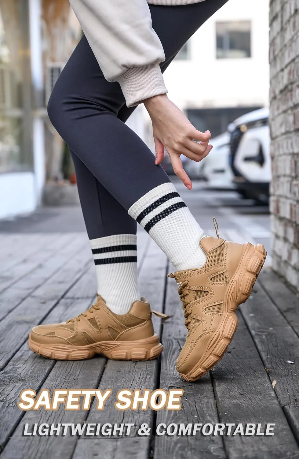 Steel Toe Shoes Women Safety Shoes Lightweight Comfortable Non Slip Thickened Sole Puncture Proof Steel Toe Sneakers Women Size 5.5-10