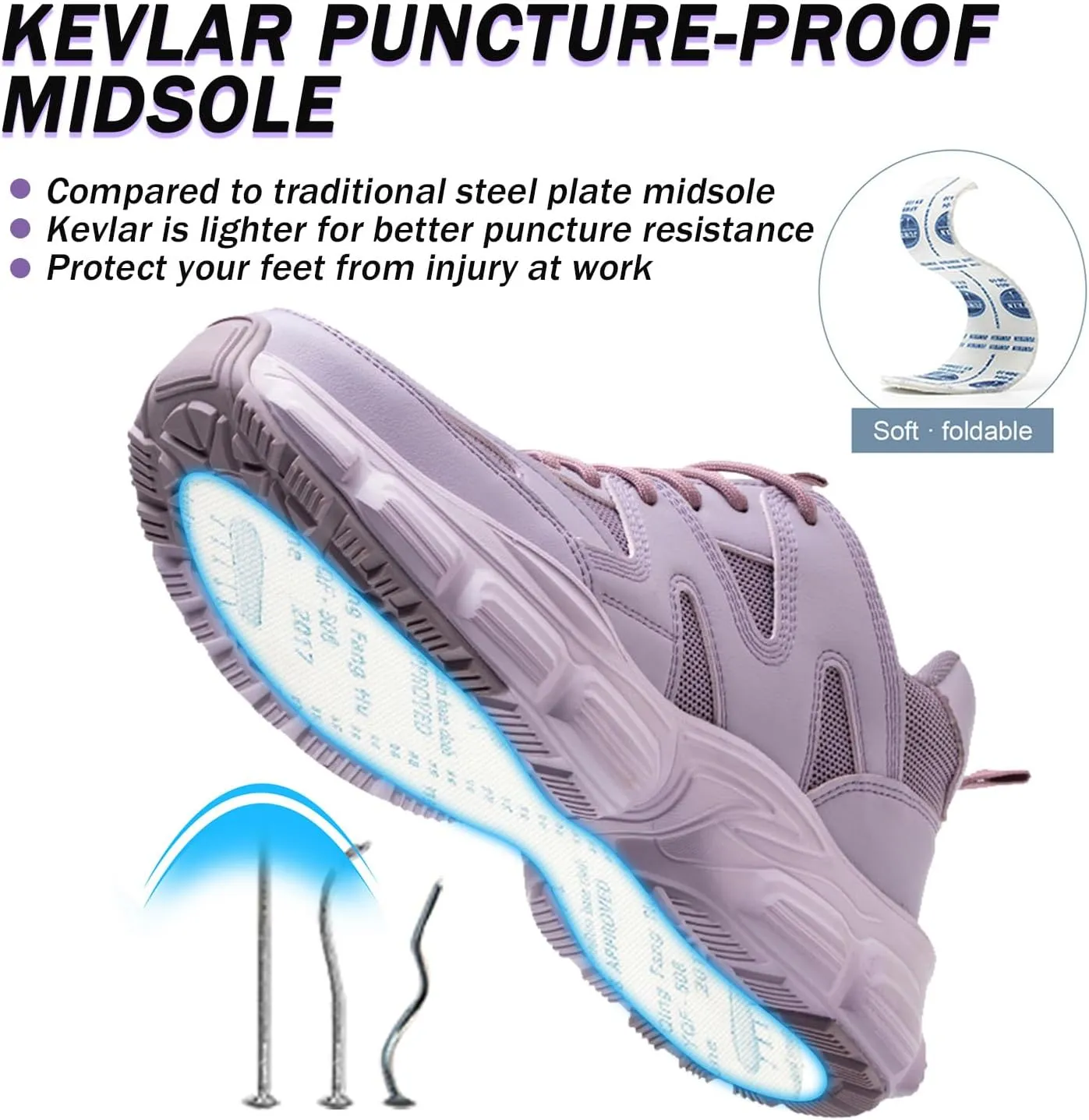 Steel Toe Shoes Women Safety Shoes Lightweight Comfortable Non Slip Thickened Sole Puncture Proof Steel Toe Sneakers Women Size 5.5-10