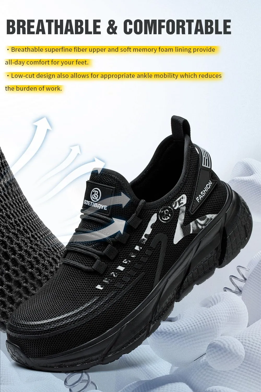 Steel Toe Sneakers Comfortable Safety Shoes for Men Steel Toe Shoes for Women Slip On Construction Work Shoes