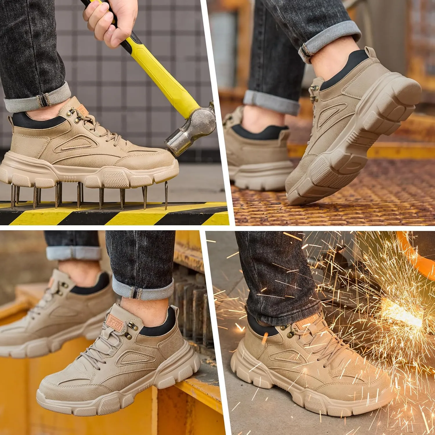 Steel Toe Work Boots for Men Wide Width Indestructible Safety Shoes Construction Shoes for Wide Feet Utility Mens Work Shoe