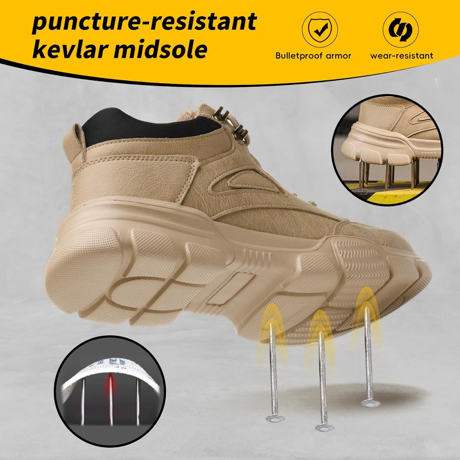 Steel Toe Work Boots for Men Wide Width Indestructible Safety Shoes Construction Shoes for Wide Feet Utility Mens Work Shoe