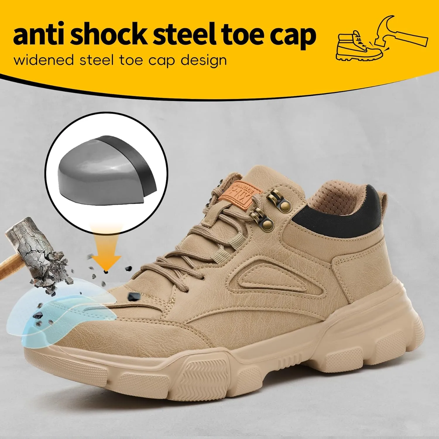 Steel Toe Work Boots for Men Wide Width Indestructible Safety Shoes Construction Shoes for Wide Feet Utility Mens Work Shoe