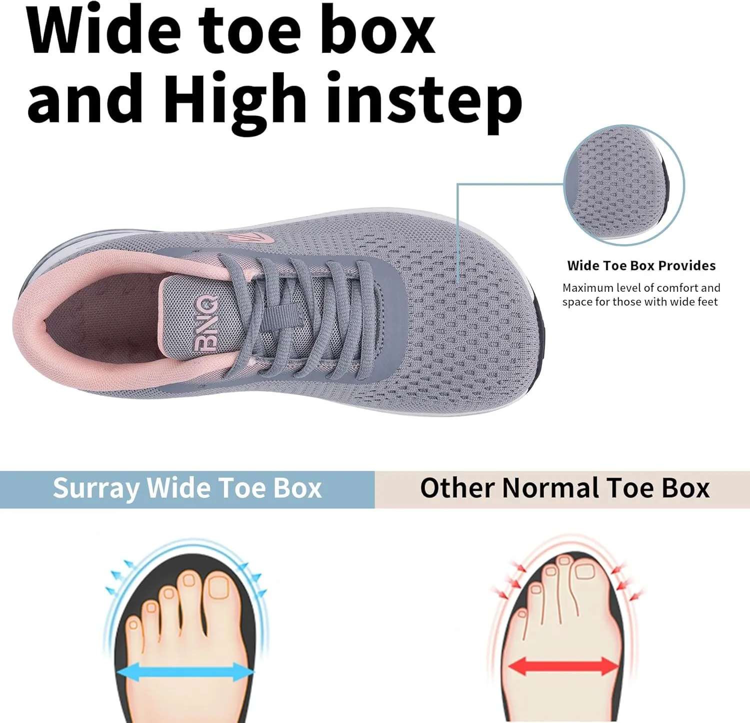 SURRAY Women Wide Toe Box Walking Shoes with Arch Support Air Tennis Running Sneakers Extra Wide Width Woman Shoe for Plantar Fasciitis Flat Foot Heel Pain Relief US Size 6-11