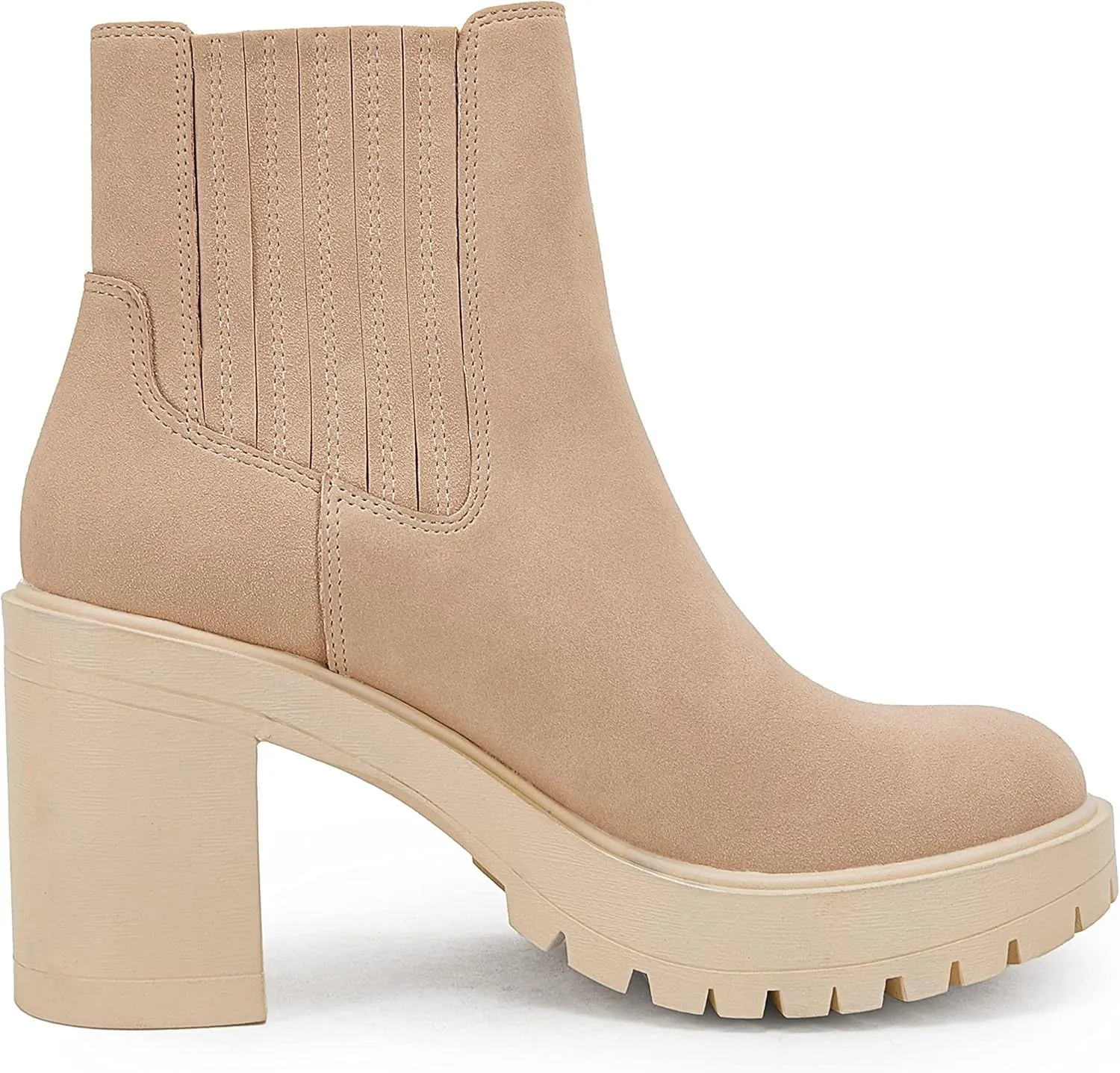 Syktkmx Womens Platform Chelsea Ankle Boots Lug Sole Chunky Block Heel Slip On Accordion High Top Western Booties