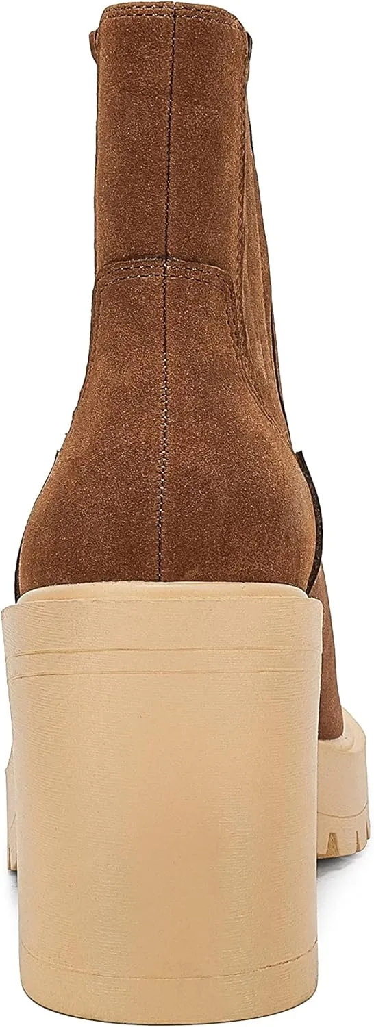 Syktkmx Womens Platform Chelsea Ankle Boots Lug Sole Chunky Block Heel Slip On Accordion High Top Western Booties