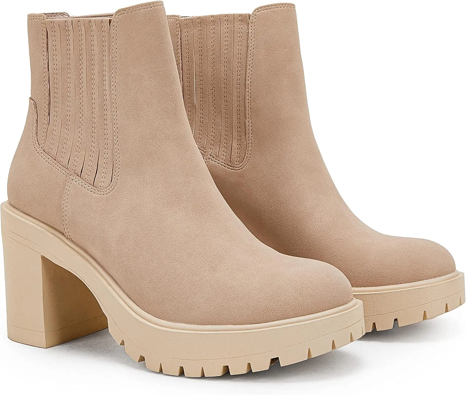 Syktkmx Womens Platform Chelsea Ankle Boots Lug Sole Chunky Block Heel Slip On Accordion High Top Western Booties