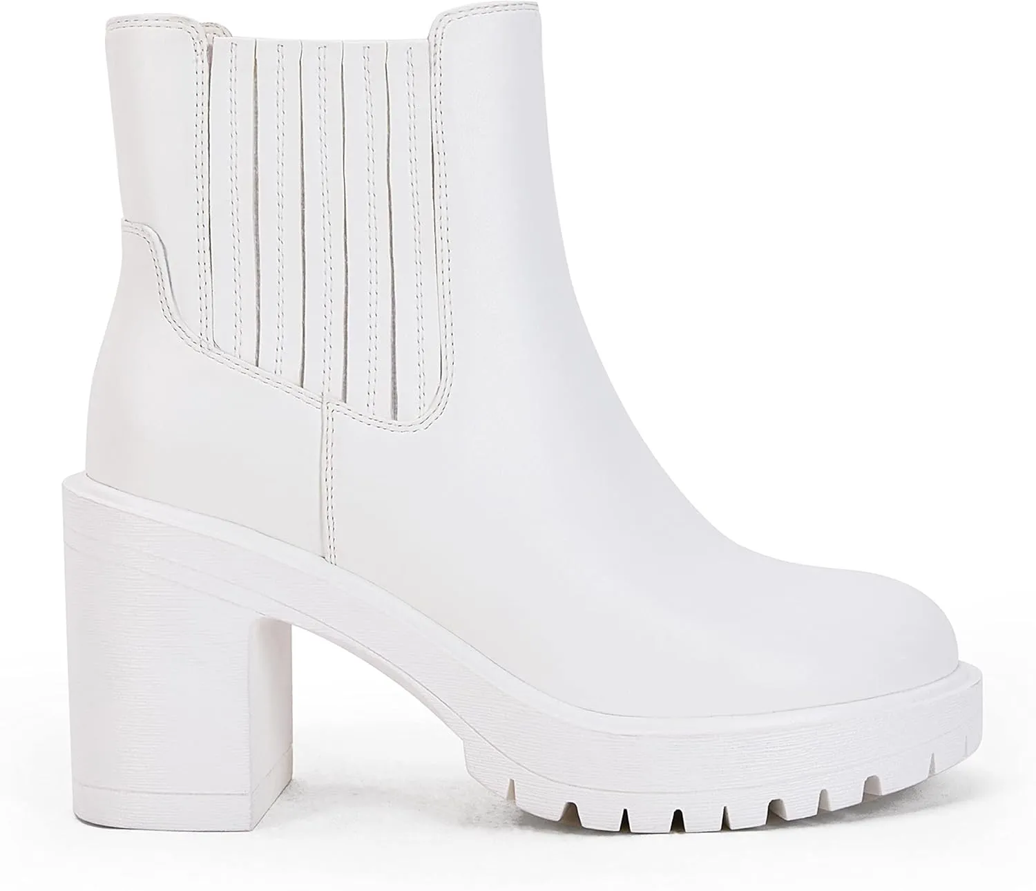 Syktkmx Womens Platform Chelsea Ankle Boots Lug Sole Chunky Block Heel Slip On Accordion High Top Western Booties