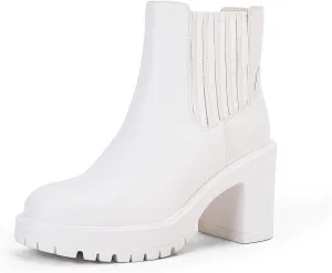 Syktkmx Womens Platform Chelsea Ankle Boots Lug Sole Chunky Block Heel Slip On Accordion High Top Western Booties