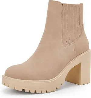 Syktkmx Womens Platform Chelsea Ankle Boots Lug Sole Chunky Block Heel Slip On Accordion High Top Western Booties