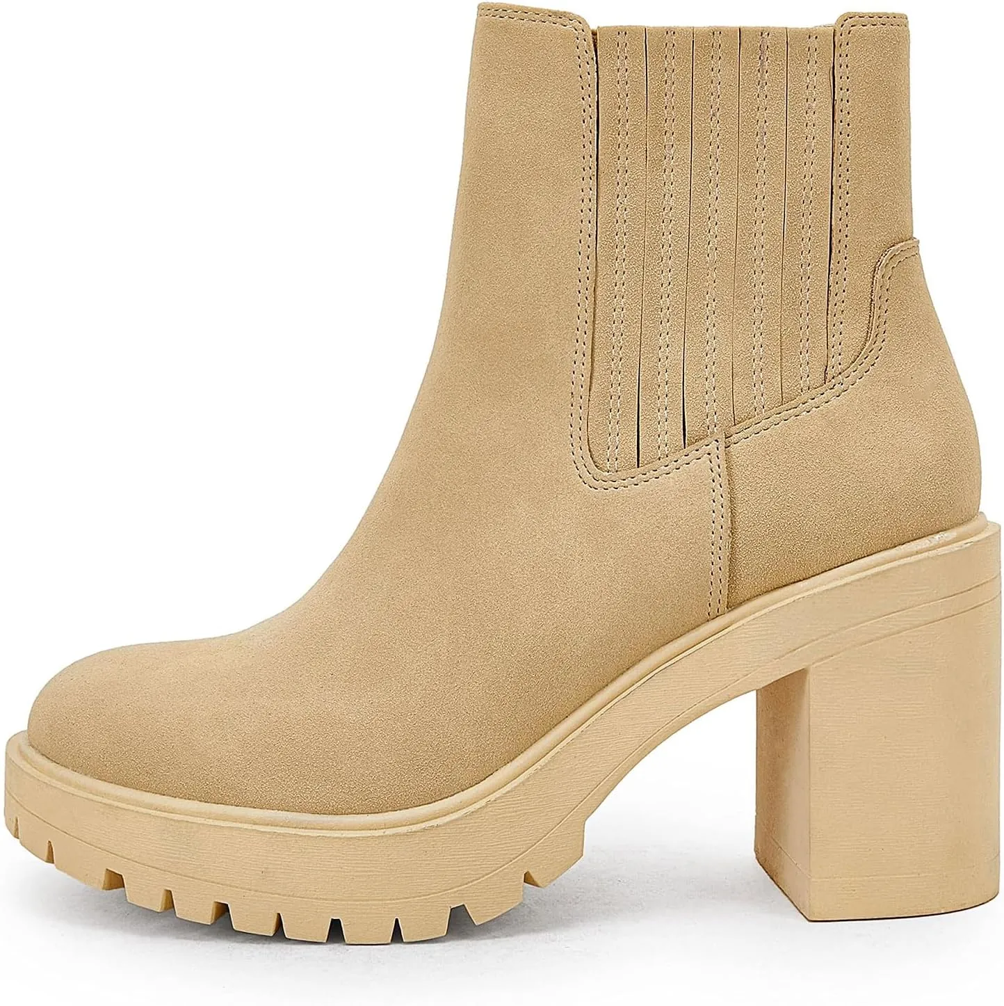 Syktkmx Womens Platform Chelsea Ankle Boots Lug Sole Chunky Block Heel Slip On Accordion High Top Western Booties