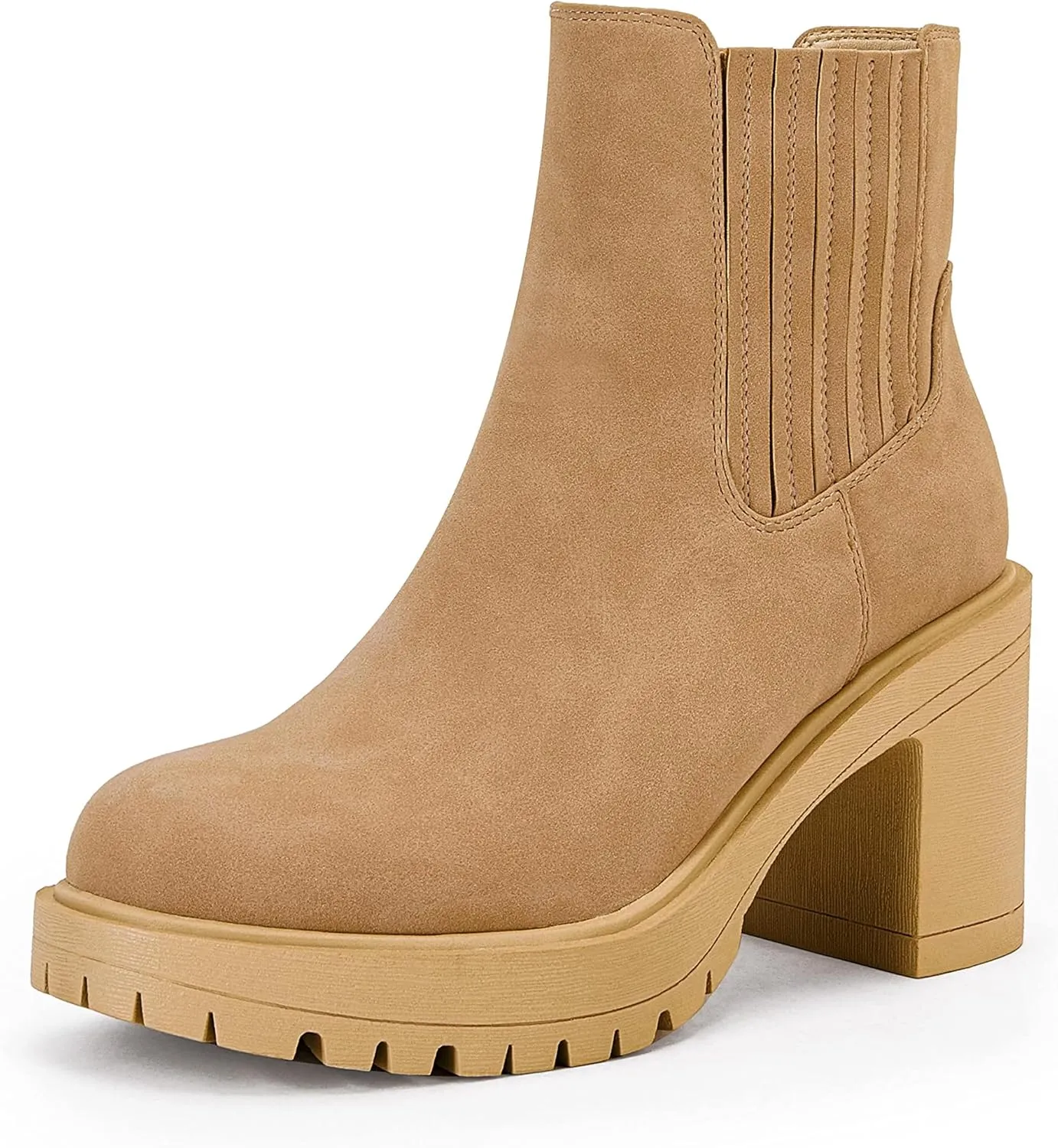 Syktkmx Womens Platform Chelsea Ankle Boots Lug Sole Chunky Block Heel Slip On Accordion High Top Western Booties