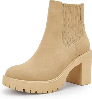 Syktkmx Womens Platform Chelsea Ankle Boots Lug Sole Chunky Block Heel Slip On Accordion High Top Western Booties