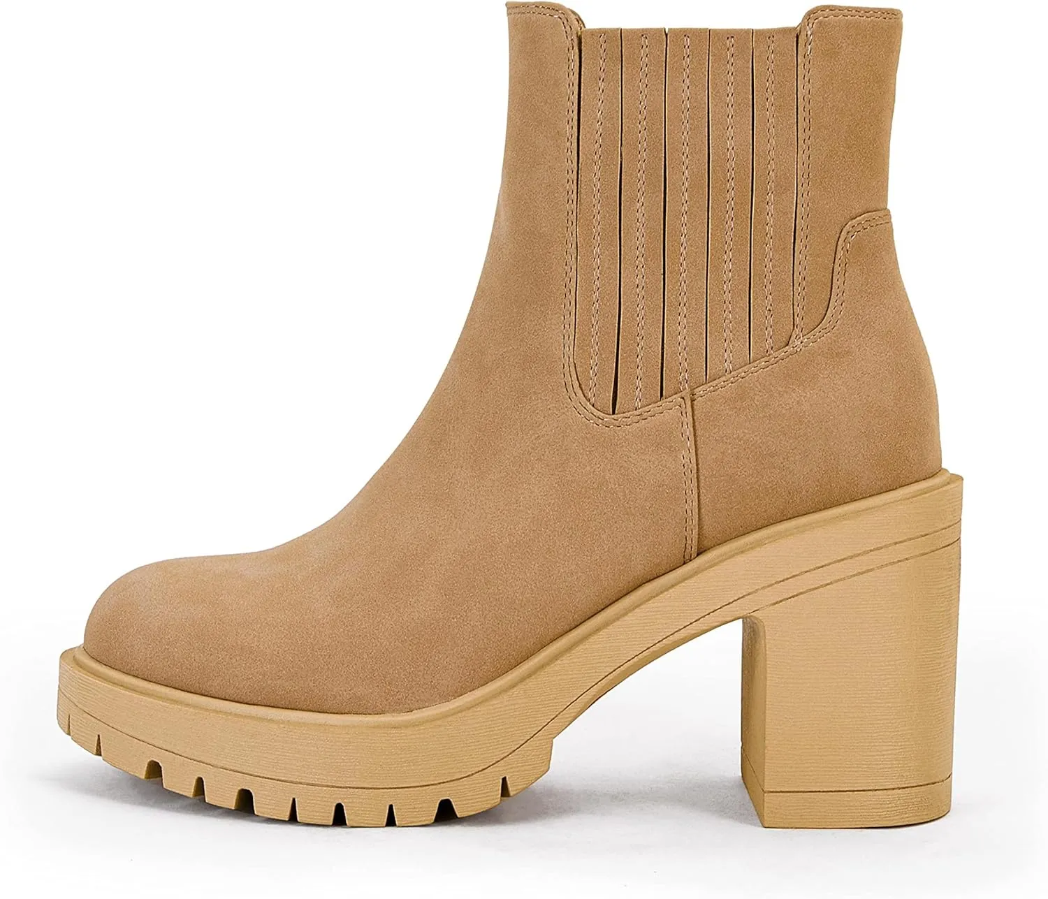 Syktkmx Womens Platform Chelsea Ankle Boots Lug Sole Chunky Block Heel Slip On Accordion High Top Western Booties