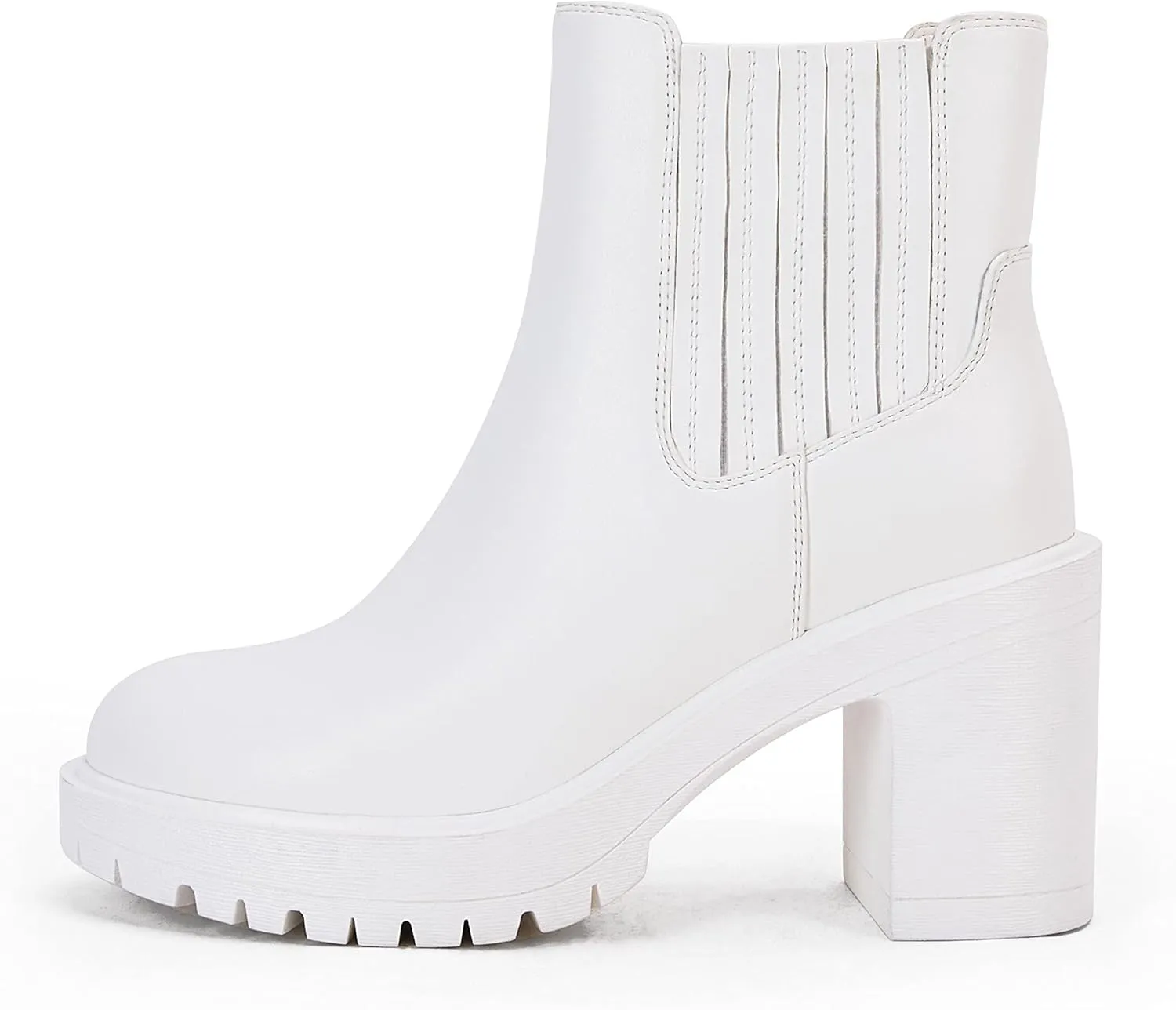Syktkmx Womens Platform Chelsea Ankle Boots Lug Sole Chunky Block Heel Slip On Accordion High Top Western Booties