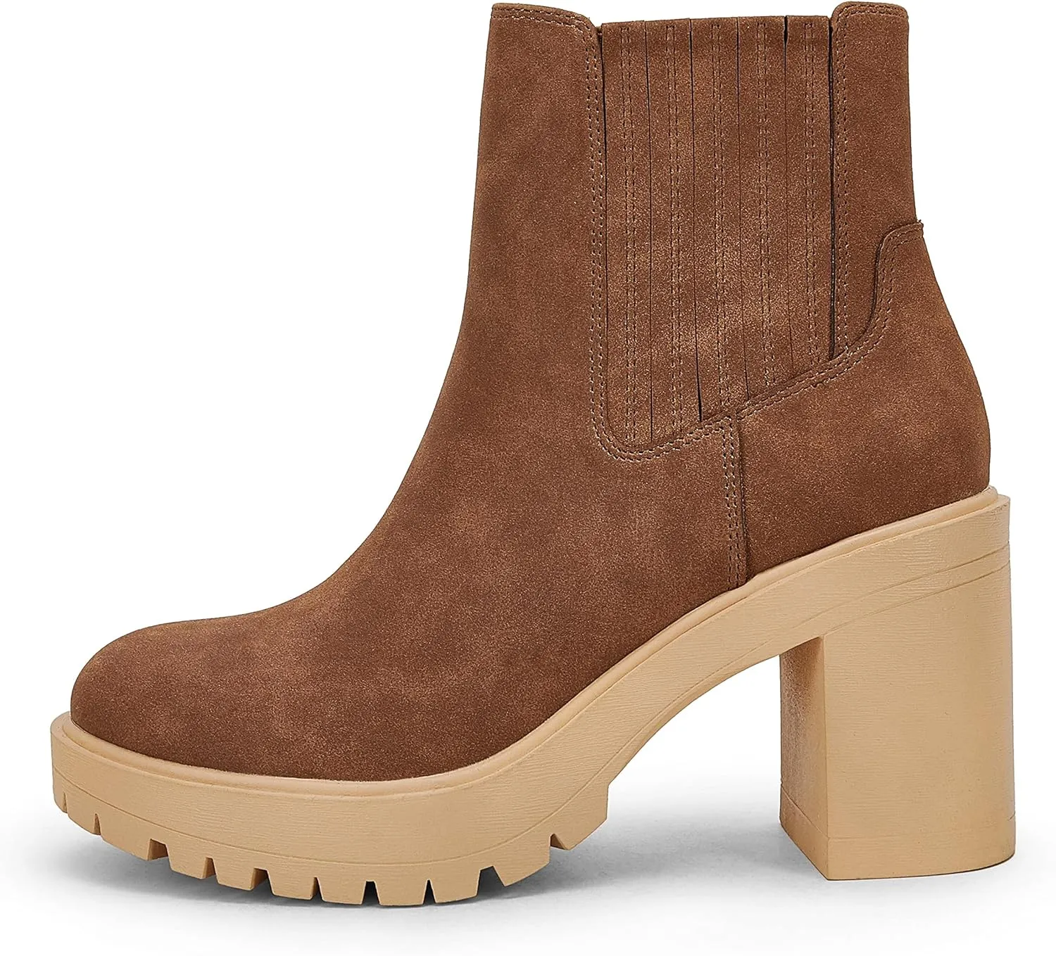Syktkmx Womens Platform Chelsea Ankle Boots Lug Sole Chunky Block Heel Slip On Accordion High Top Western Booties