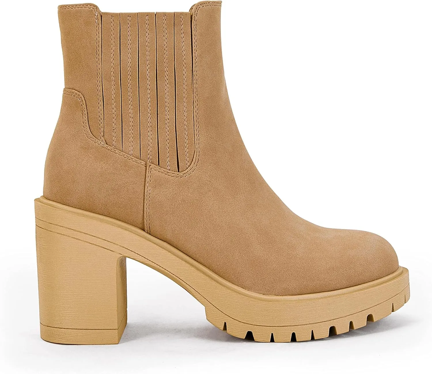 Syktkmx Womens Platform Chelsea Ankle Boots Lug Sole Chunky Block Heel Slip On Accordion High Top Western Booties