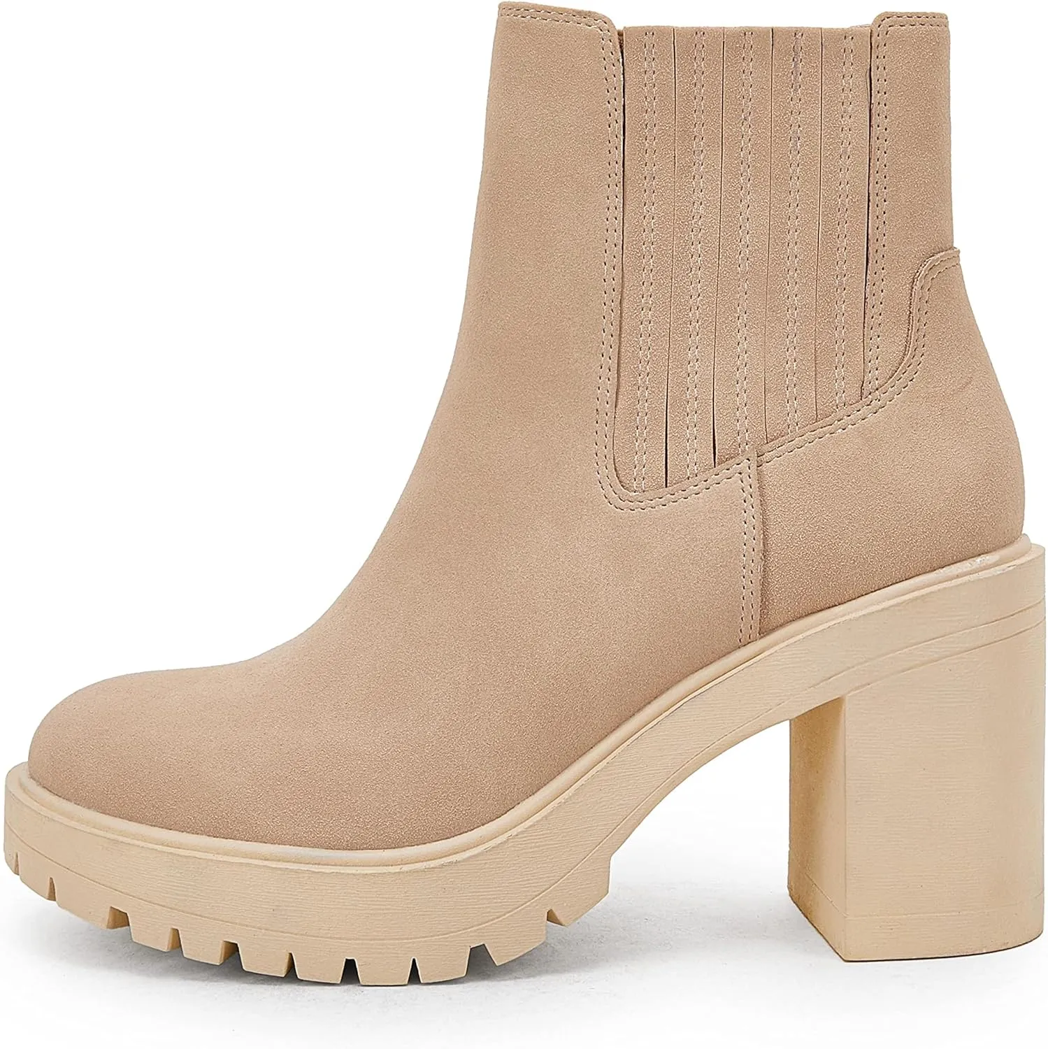 Syktkmx Womens Platform Chelsea Ankle Boots Lug Sole Chunky Block Heel Slip On Accordion High Top Western Booties
