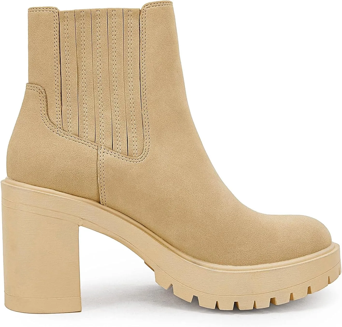 Syktkmx Womens Platform Chelsea Ankle Boots Lug Sole Chunky Block Heel Slip On Accordion High Top Western Booties