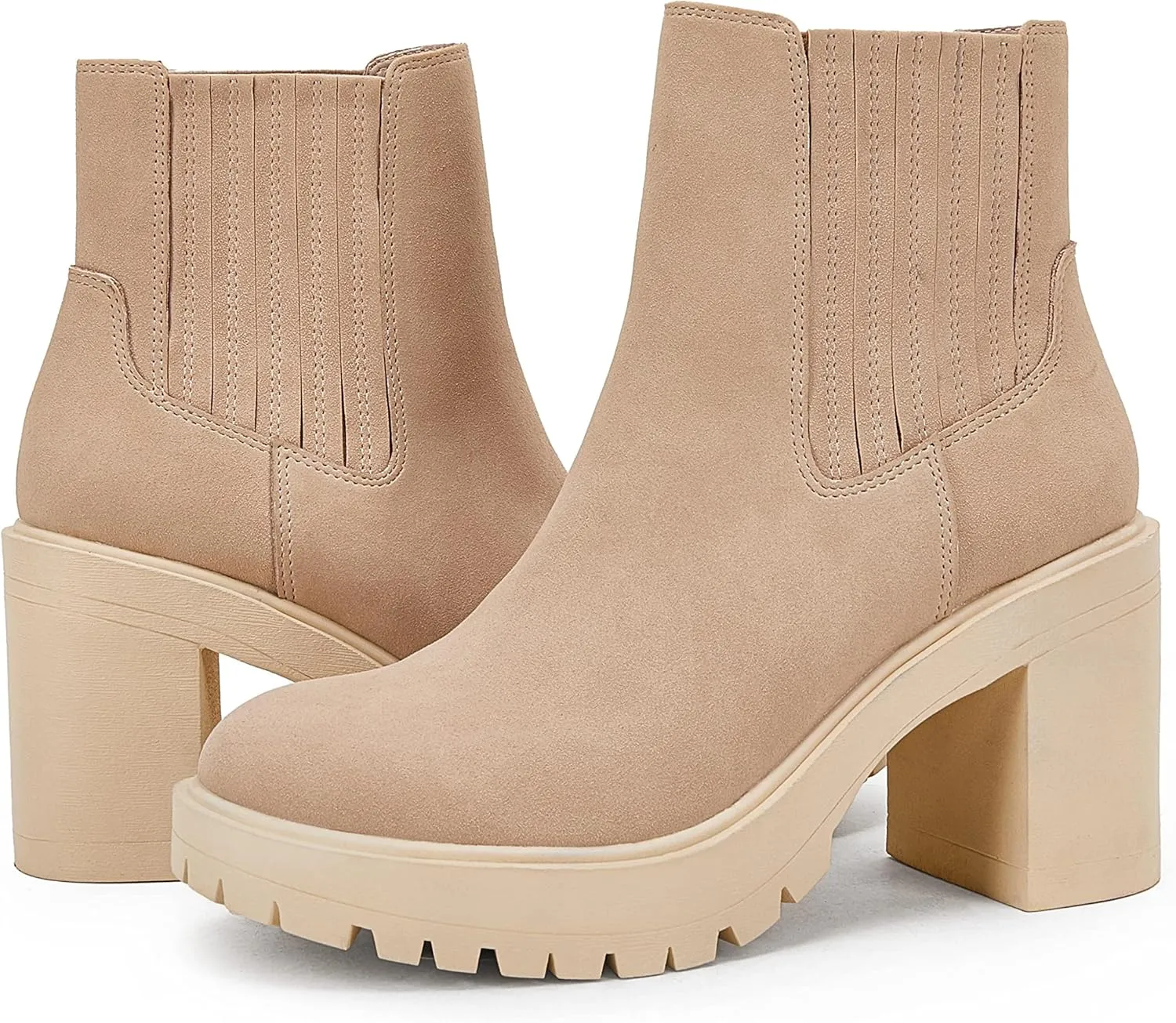 Syktkmx Womens Platform Chelsea Ankle Boots Lug Sole Chunky Block Heel Slip On Accordion High Top Western Booties