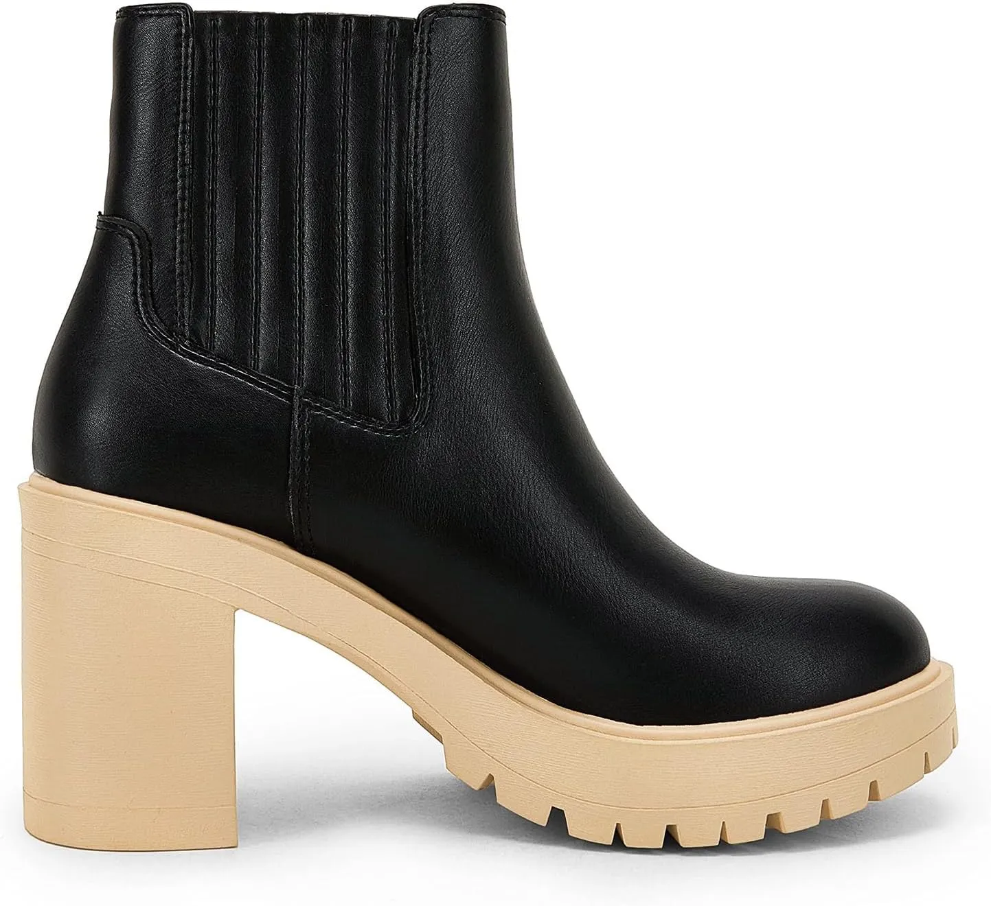 Syktkmx Womens Platform Chelsea Ankle Boots Lug Sole Chunky Block Heel Slip On Accordion High Top Western Booties