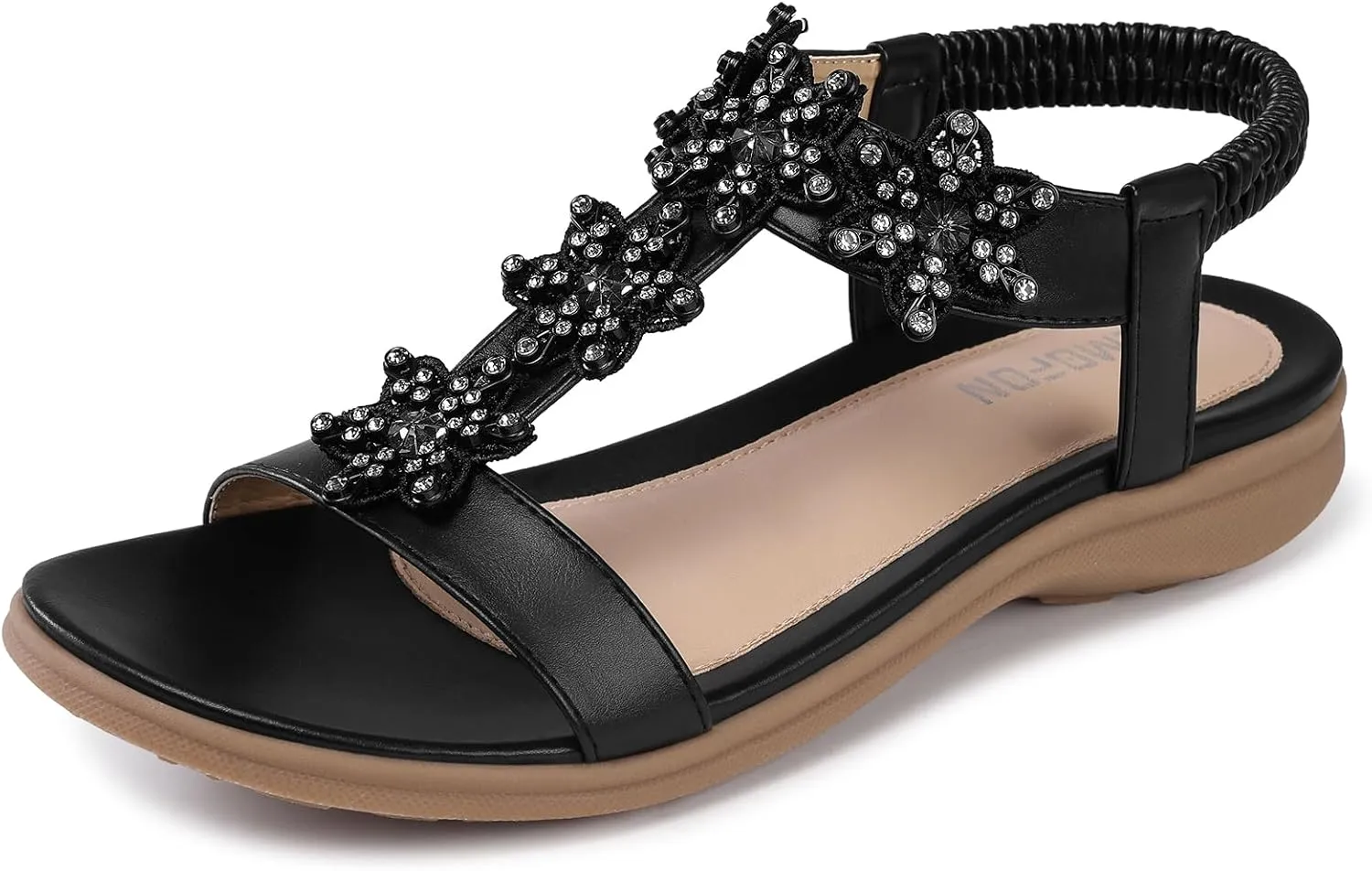 TEMOFON Flats Sandals for Women Dressy: Summer Elastic Ankle Strap Flat Sandals - Comfortable Beach Women