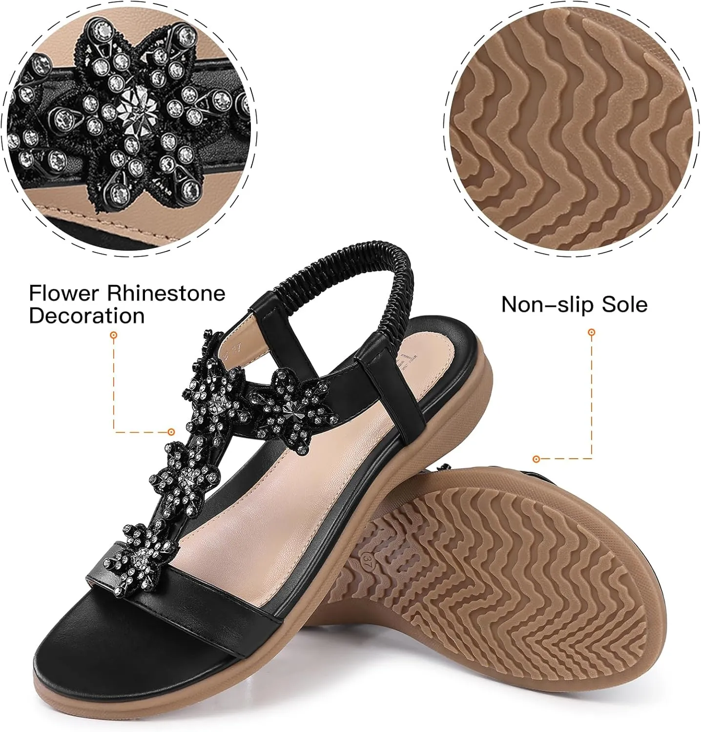 TEMOFON Flats Sandals for Women Dressy: Summer Elastic Ankle Strap Flat Sandals - Comfortable Beach Women