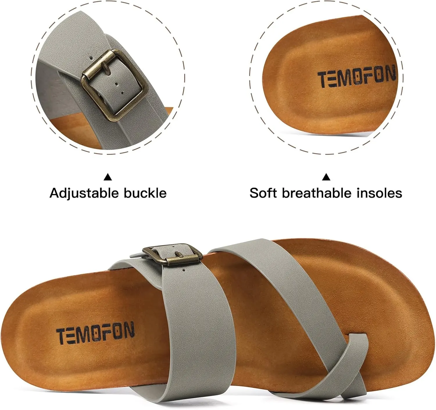 TEMOFON Womens Flat Sandals with Arch Support Adjustable Straps Comfortable Summer Walking Casual Flip Flops Size 5-11