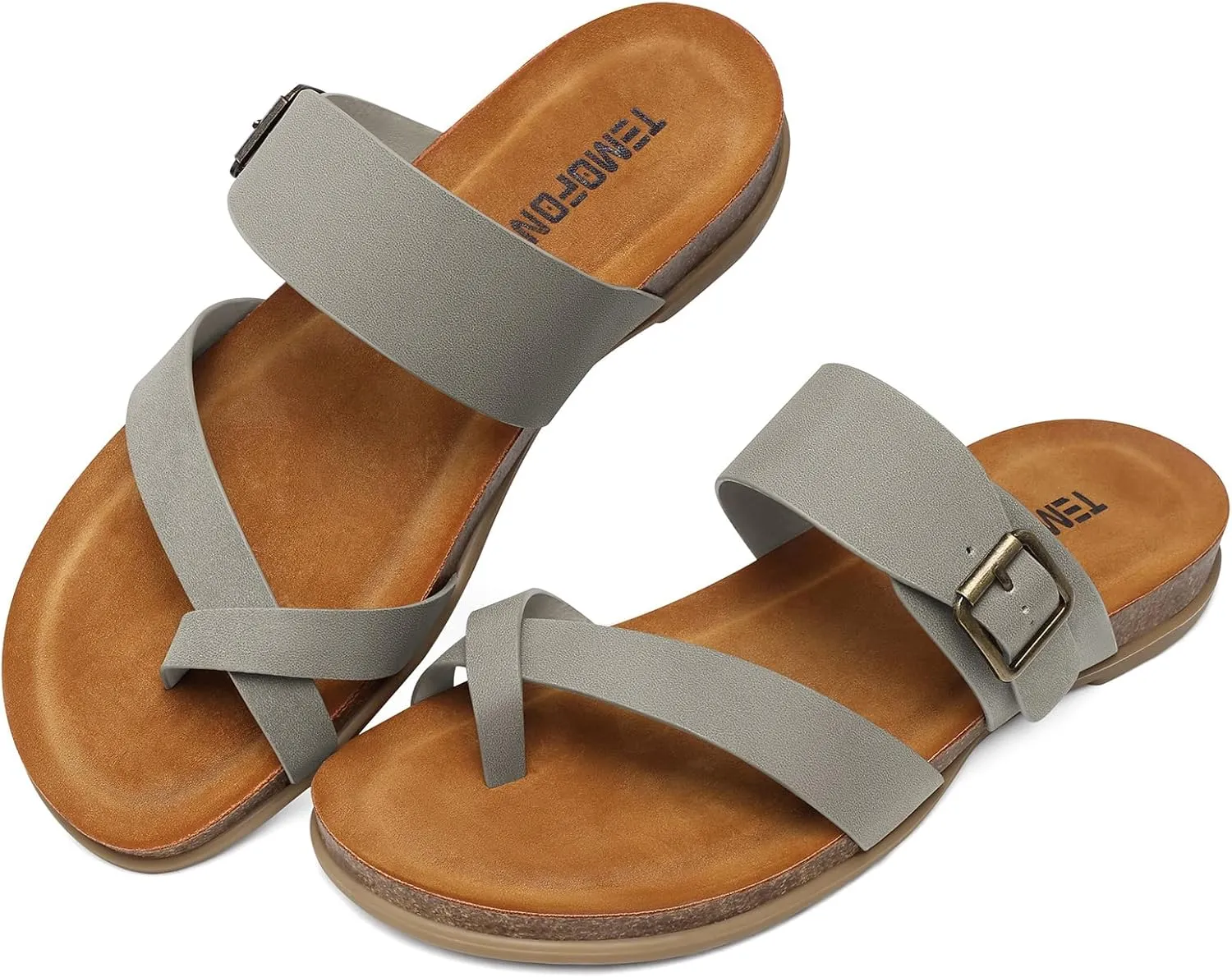 TEMOFON Womens Flat Sandals with Arch Support Adjustable Straps Comfortable Summer Walking Casual Flip Flops Size 5-11