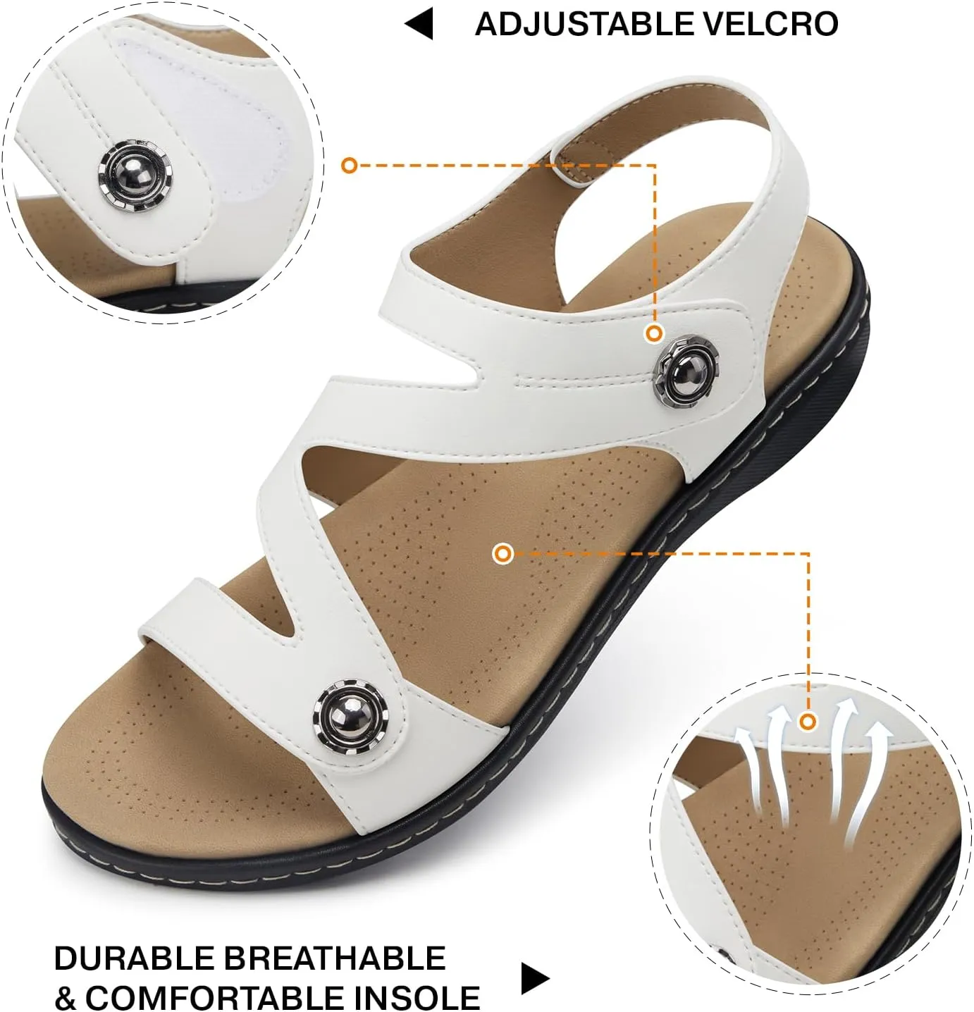 TEMOFON Womens Sandals Dressy Summer: Open Toe Comfortable Walking Flat - Arch Support Flat Sandals Size 5-11