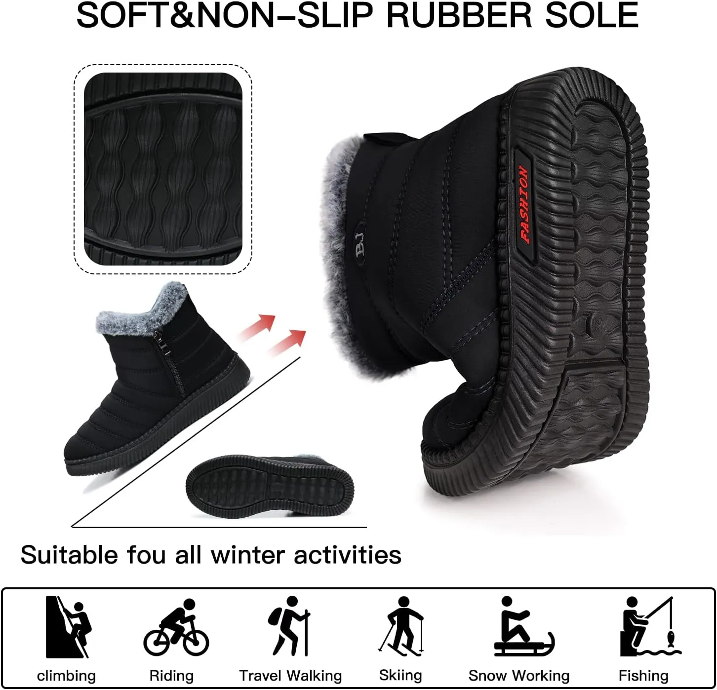TEMOFON Womens Snow Boots Winter Warm Ankle Boots Waterproof Outdoor Fur Lined Shoes for Women