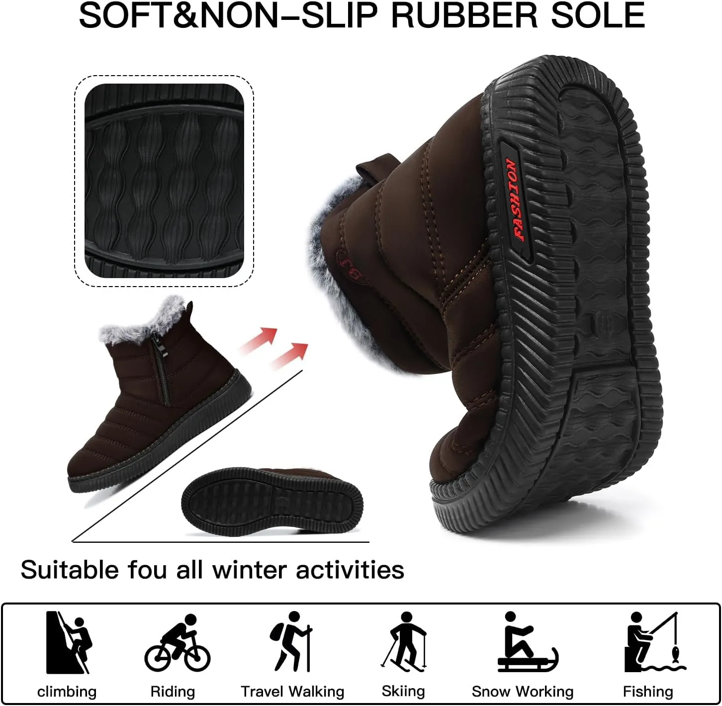 TEMOFON Womens Snow Boots Winter Warm Ankle Boots Waterproof Outdoor Fur Lined Shoes for Women