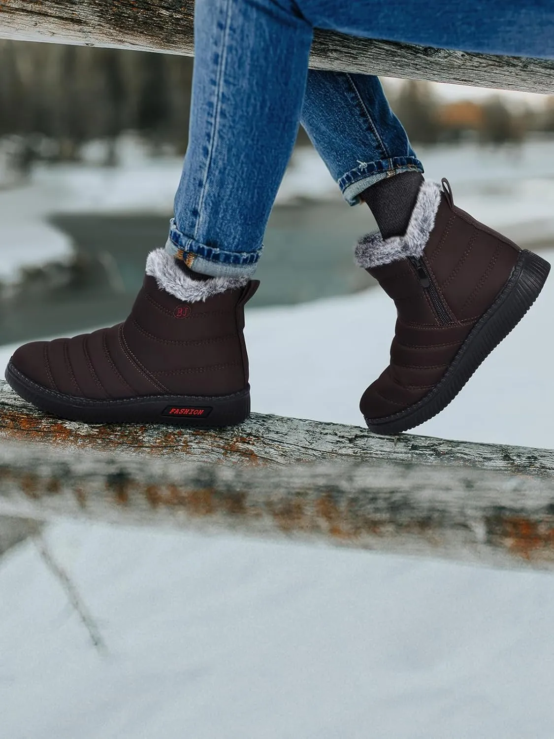 TEMOFON Womens Snow Boots Winter Warm Ankle Boots Waterproof Outdoor Fur Lined Shoes for Women