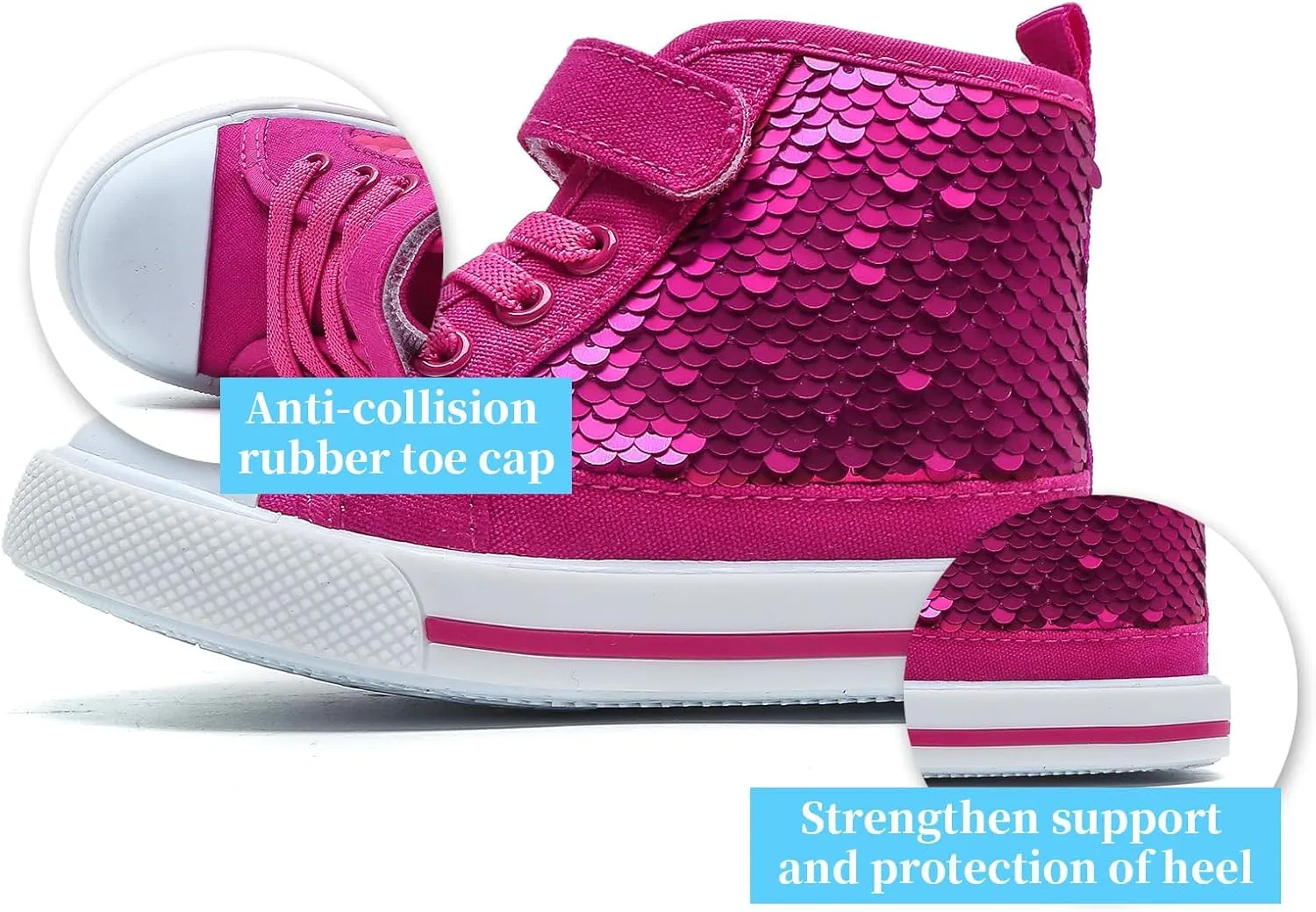 Toddler Girls Sneakers Kids High Top Casual Canvas Shoes with Sparkle Color Change Flipping Sequins