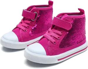 Toddler Girls Sneakers Kids High Top Casual Canvas Shoes with Sparkle Color Change Flipping Sequins