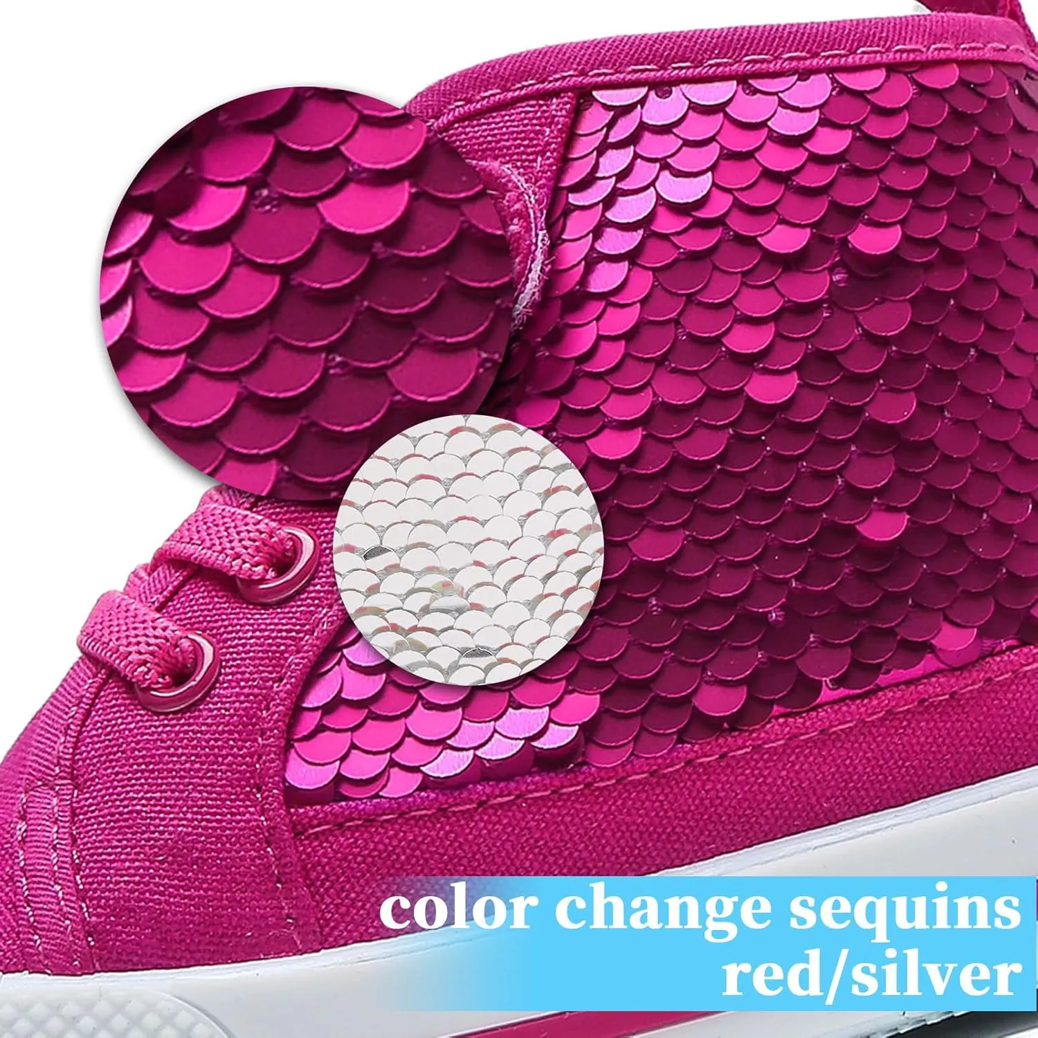 Toddler Girls Sneakers Kids High Top Casual Canvas Shoes with Sparkle Color Change Flipping Sequins