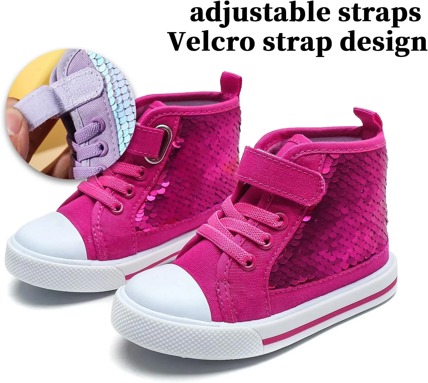 Toddler Girls Sneakers Kids High Top Casual Canvas Shoes with Sparkle Color Change Flipping Sequins