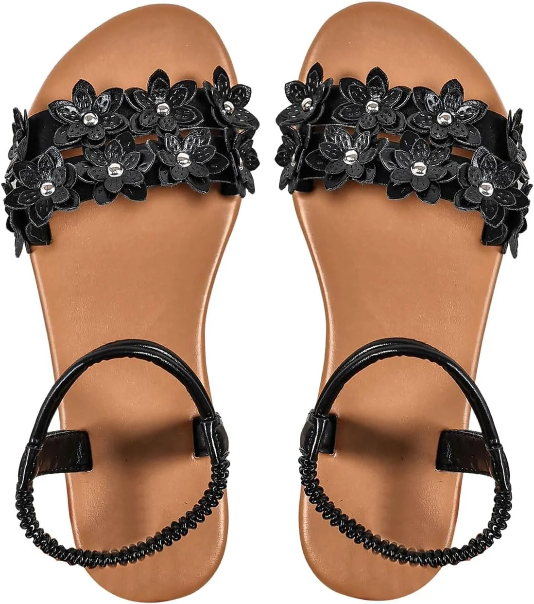 Verdusa Women's Summer Sandals Flower Leather Flat Sandals with Ankle Strap