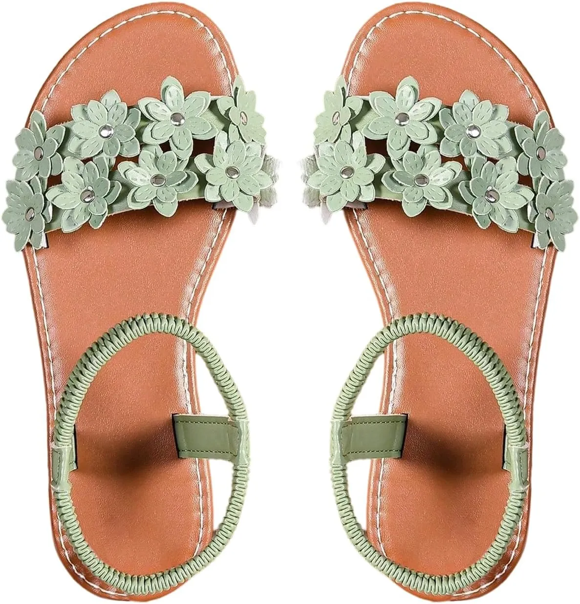 Verdusa Women's Summer Sandals Flower Leather Flat Sandals with Ankle Strap