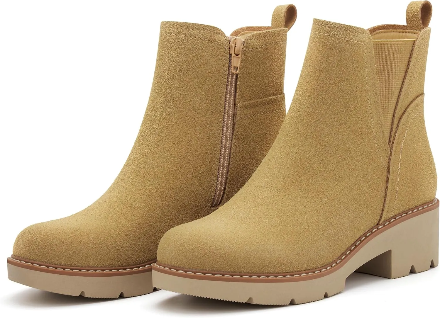 vodvob Women's Ankle Boots Water Repellent Fashion Lug Sole Elastic with Side Zipper Chelsea Boots Slip On Fall Booties
