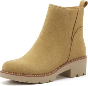 vodvob Women's Ankle Boots Water Repellent Fashion Lug Sole Elastic with Side Zipper Chelsea Boots Slip On Fall Booties