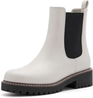 vodvob Women's Chelsea Boots Fashion Slip On Ankle Booties Casual Elastic Chunky Block Booties