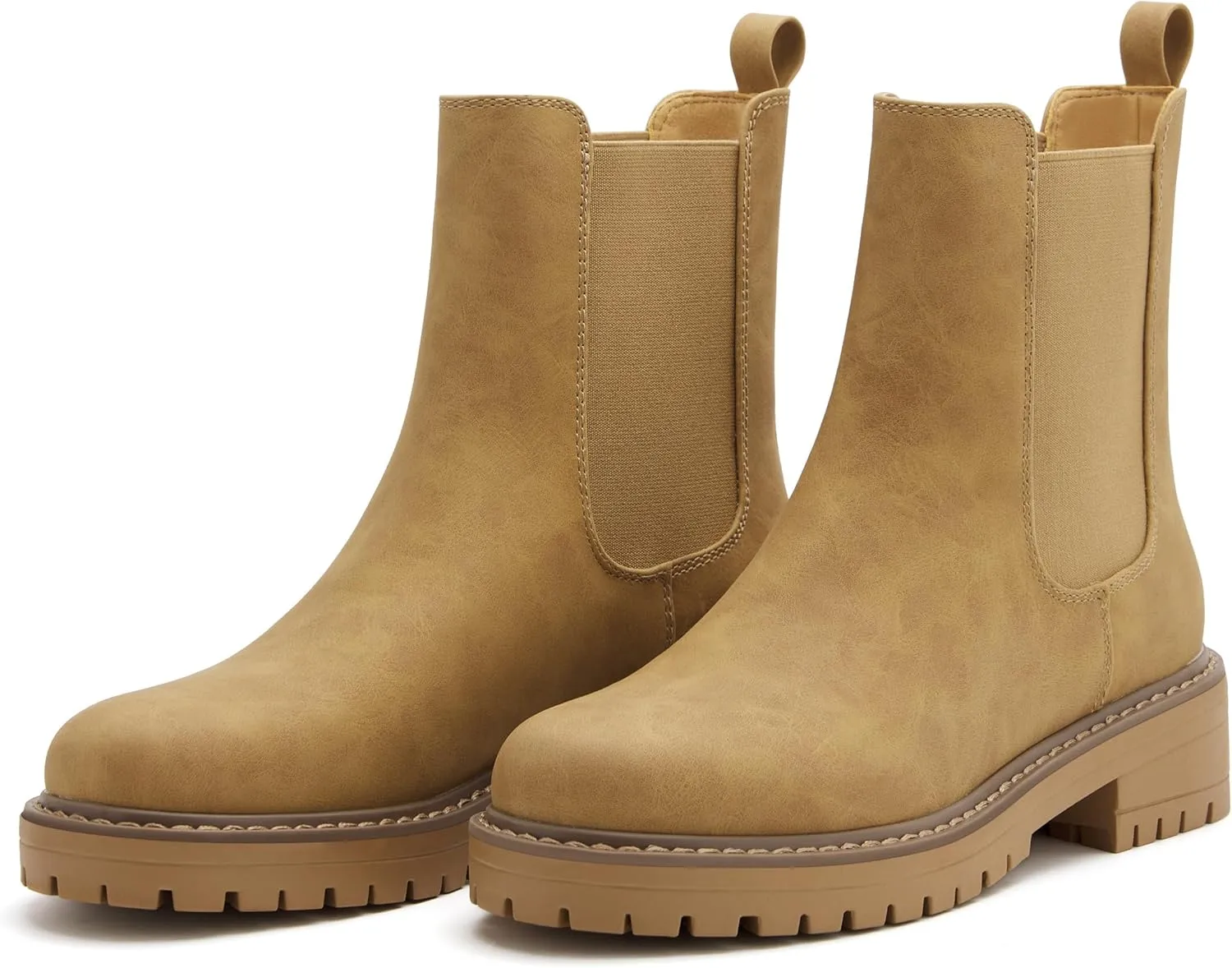 vodvob Women's Chelsea Boots Fashion Slip On Ankle Booties Casual Elastic Chunky Block Booties