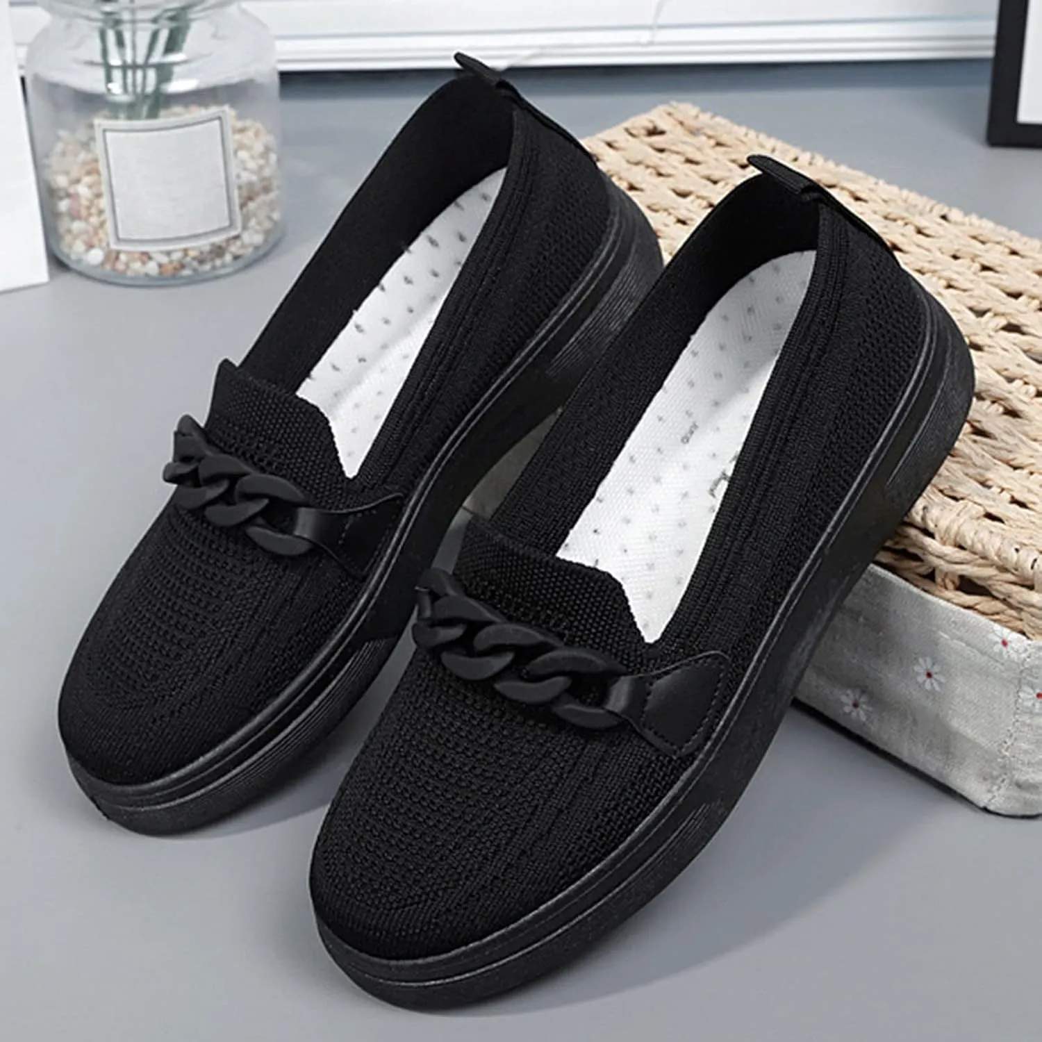 Walking Shoes for Women Flat Loafers Knitted Mesh Breathable Lightweight Walking Loafers Soft Sneakers Sole Casual Daily Shoes