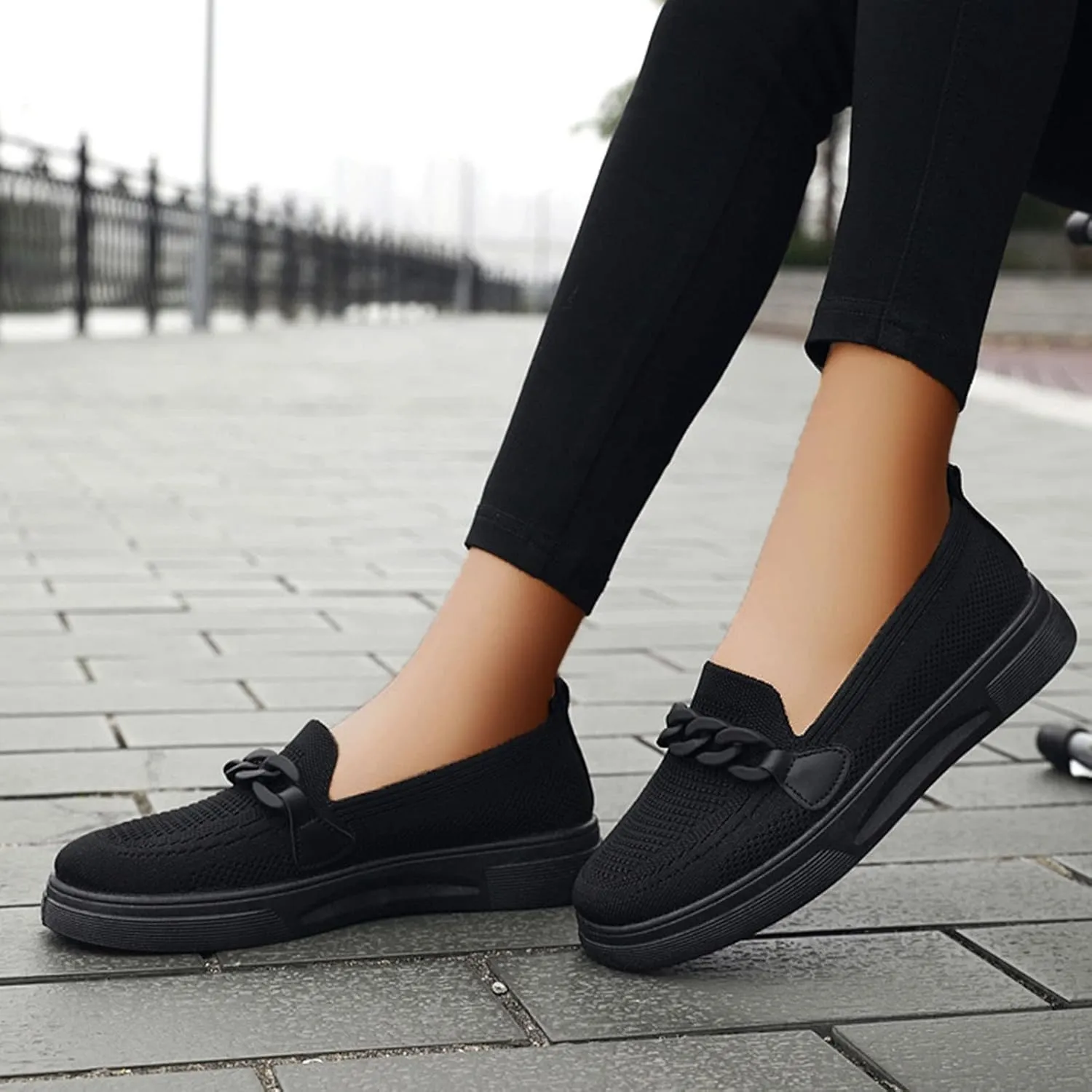 Walking Shoes for Women Flat Loafers Knitted Mesh Breathable Lightweight Walking Loafers Soft Sneakers Sole Casual Daily Shoes