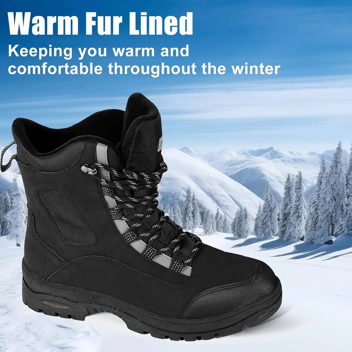 Waterproof Snow Boots for Men - Men's Winter Boots, Warm Fur Lined Men's Snow Boots Slip Resistance Lightweight for Outdoor Hiking Work