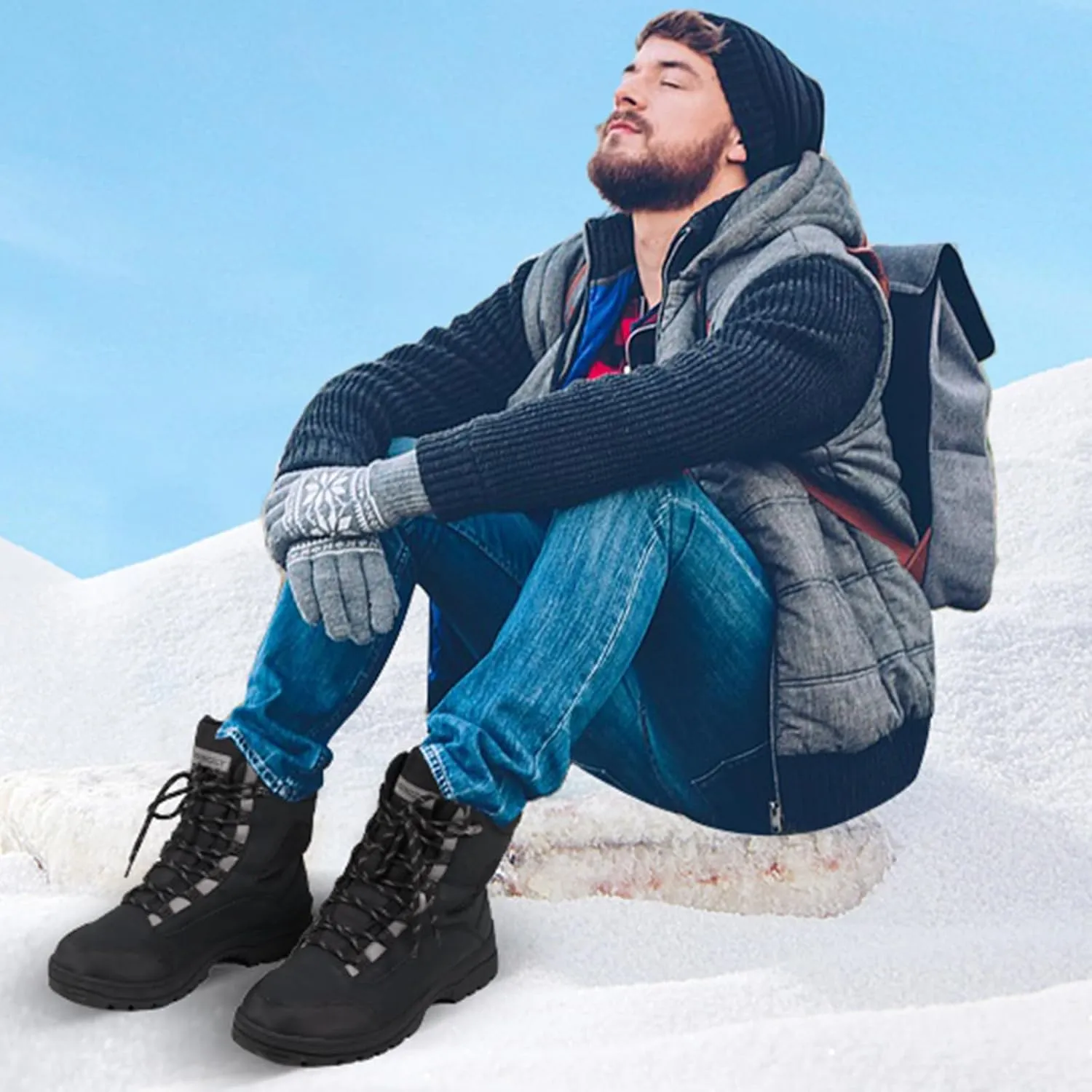 Waterproof Snow Boots for Men - Men's Winter Boots, Warm Fur Lined Men's Snow Boots Slip Resistance Lightweight for Outdoor Hiking Work